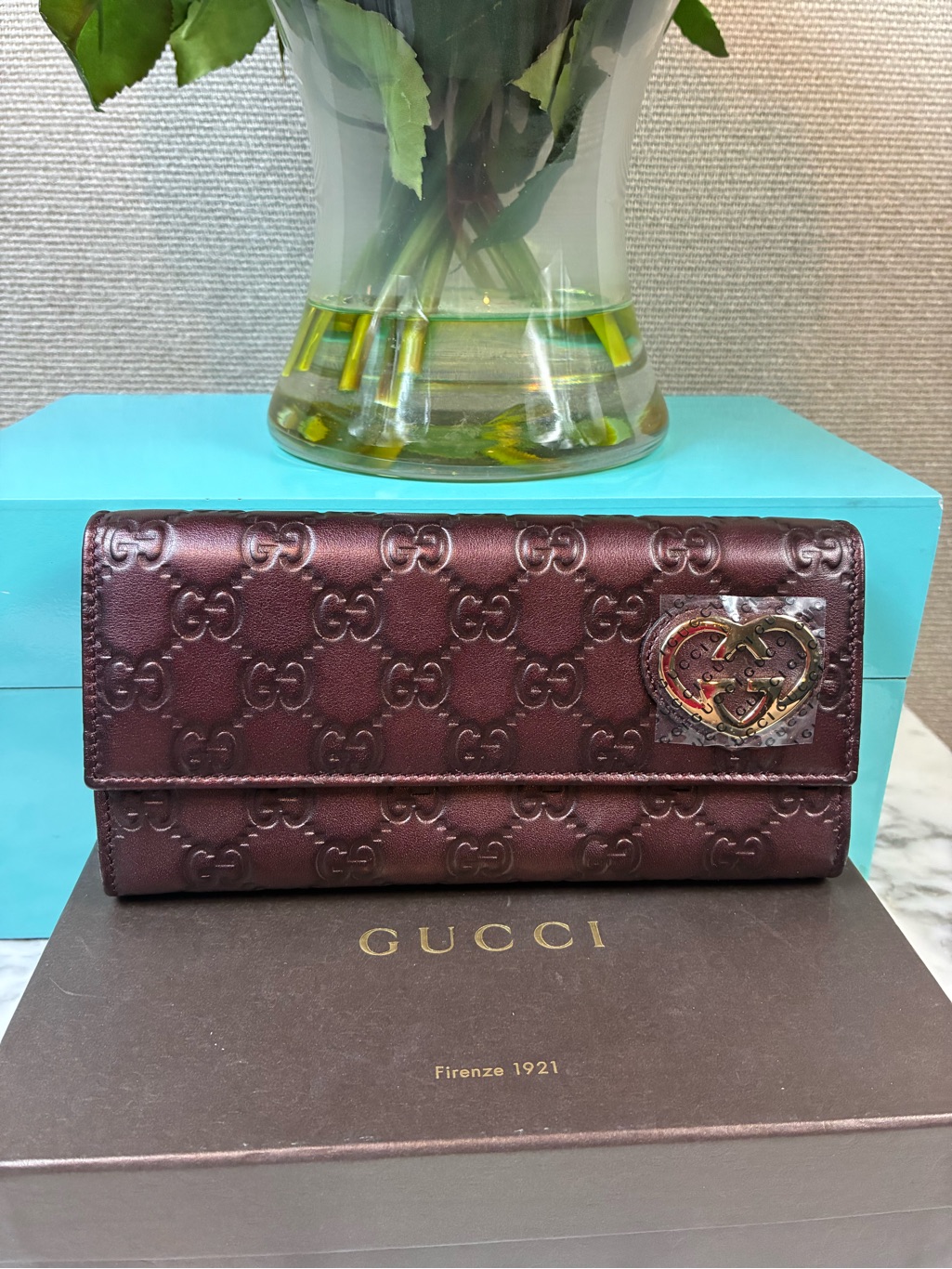 Gucci Gg Dark Merlot Leather Snap Closure Wallet - Nwot Brand New Authentic